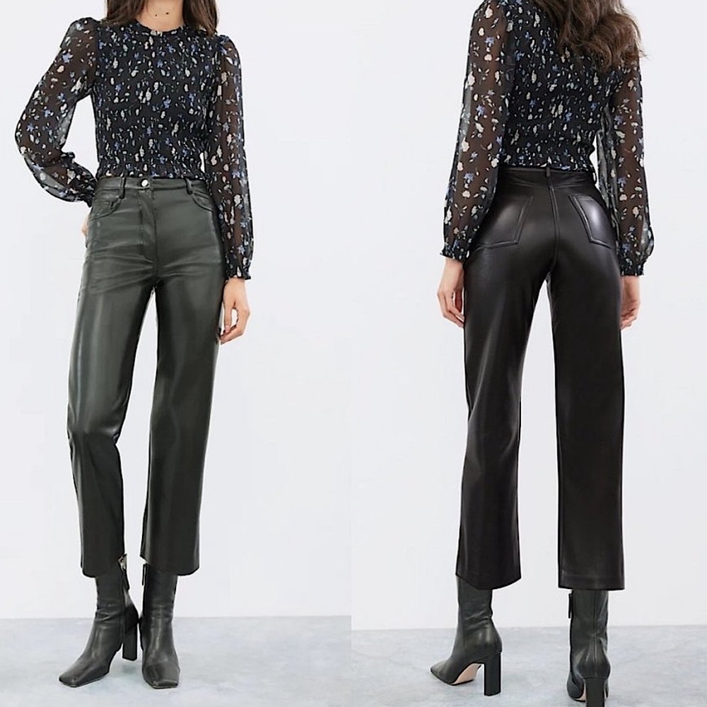 Aritzia Wilfred Melina Cropped Straight High Rise Vegan Faux Leather Pants Black